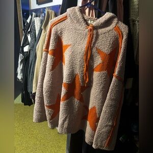 Easel Starry Cowl Neck Sweater - Orange and Cream